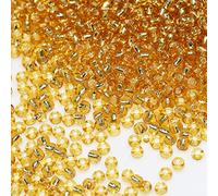 Bala&Fillic Lot de 3600 perles de rocaille 8/0 transparentes doublées en argent - 100 g - Perles en verre doré de 3 mm à enfiler pour la fabrication de bijoux (doré)