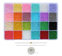 Bala&Fillic Perles de rocaille en verre 12/0 de taille uniforme avec aiguilles et ficelle. Environ 24 000 perles de rocaille de 2 mm pour la fabrication de bijoux (environ 1000 pièces/couleur, 24