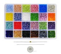 Bala&Fillic Perles de rocaille en verre Bugle 24 couleurs Environ 21600 pièces dans une boîte, taille 11/0 Perles de rocaille en verre pour la fabrication de bijoux, hexagone 2 x 2,2 mm
