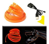 Balabaxer El Wire Bande lumineuse LED orange pour intérieur de voiture 5 m Fil néon USB 5 V avec protection fusible pour décoration intérieure de voiture avec bord de couture de 6 mm