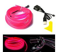 Balabaxer El Wire Bande lumineuse LED rose pour intérieur de voiture 5 m Fil néon USB 5 V avec protection fusible pour décoration intérieure de voiture avec bord de couture de 6 mm