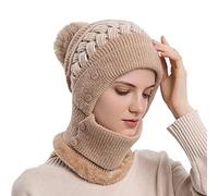 Balaclava Bonnet d'hiver 3 en 1 pour homme et femme - Cagoule en peluche chaude - Masque facial doublé - Coupe-vent - Masque de ski - Cagoule thermique - Écharpe tubulaire, kaki, taille unique