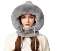 Balaclava Bonnet d'hiver 3 en 1 pour homme et femme - Cagoule en peluche chaude - Masque facial doublé - Coupe-vent - Écharpe à capuche - Écharpe en coton - Cagoule thermique, gris, taille unique
