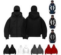 Balaclava Hoodie ninja pour homme et femme avec cagoule, veste surdimensionnée avec fermeture éclair 1/4 et poche, double capuche, couleur unie, Y2K, hiver, avec polaire, coupe-vent, veste de