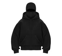 Balaclava Sweat zippé sweet homme à capuche cagoule veste hoodie veste homme hiver chaud Oversize Sweats à Double Capuche Hiver Polaire Coupe-Vent Zip Veste mi Saison Chaud Masque Blouson (Noir, M)