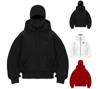 Balaclava Zip Hoodie Cagoule Sweat à capuche Y2K Sweat-shirt chaud zippé avec fermeture éclair et poche Sweat décontracté pour hommes Automne Hiver Extérieur Ninja Pull Masque Veste Hommes Veste à