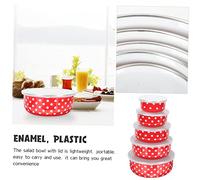 Balacoo 5 pièces Lot de Bols Émail Rouge à Pois Blanc avec Couvercle Transparent Récipients Alimentaires Empilables pour Salade Riz et Soupe Boîtes de Conservation Hermétiques pour Maison