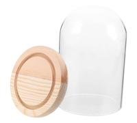 Balacoo Cloche Verre Transparent avec Socle Naturel de Protection Décoratif pour Fleurs Micro Paysage et Lumières LED Présentoir de Table Élégant