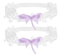Balacoo Jarretières de Mariage Accessoire Élégant et Réglable en Dentelle Polyester Ensemble de 2 avec Nœud et Perles lors de Fêtes Spéciales pour Mariée