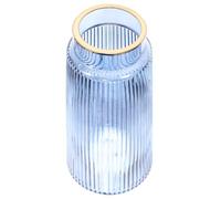 Balacoo Vase en Verre à Rayures Verticales Bleu Rétro pour Fleurs, Centre de Table Élégant et Décoration de Bureau pour Usage Quotidien et Fêtes
