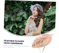 Balacoo Voilette Plume Fleurie Accessoire Élégant pour Banquet Fête et Photo Bandeau Tulle Nude Rose