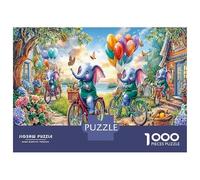 Balade à vélo avec des ballons 1000 Pièces Pack Puzzle Illustration apaisante Puzzle Carton Extra-épais - Favori Des Collectionneurs, Détente Mentale, Pause Bureau Voyage Et Cadeaux De Fête 38x26cm/10