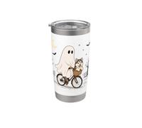 Balade À Vélo Fantôme Avec Un Malamute De L'alaska La Nuit Gobelet isotherme en acier inoxydable double paroi