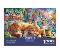 Balade de Mariage Chat Puzzles 1000pcs Jeu Éducatif Chats du Village Puzzle À Pièces De Décoration Élégante Carton 100% Recyclé Cadeaux pour Hommes pour Adultes 38x26cm/1000pcs
