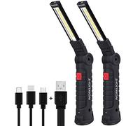 Baladeuse LED Rechargeable, Lampe de Travail Portable LED Rechargeable Puissante Lampe Aimantée COB 5 Modes avec Base Magnétique [Grand, 2 Pièces]