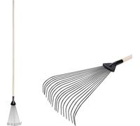 Balai à feuilles Strend Pro R115.WH, 18 lamelles, balai en éventail, réglable, manche en bois