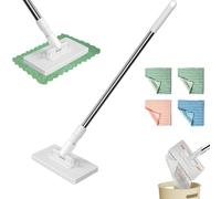 Balai A Frange avec SystèMe De Serrage à Pression, Balai SerpillièRe Pas De Lavage des Mains, Comprend 4 Chiffons en Microfibre RéUtilisables, Un Seul Bouton, SerpillièRe à Serrage Automatique. (A)