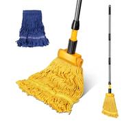 Balai à Franges à extrémité bouclée Commerciale, Balai de Sol Robuste de qualité Industrielle, Pince à mâchoire en Acier Inoxydable de 140 cm pour Le Nettoyage du Sol (Total de 2 têtes de serpillère)