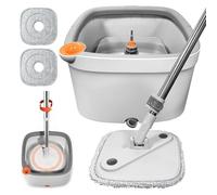 Balai à franges et seau avec système d'eau sale et propre M16 auto-séparation, essorage automatique, tête de balai rotative à 360° et seau pour sols en bois dur, carrelage, marbre (gris)