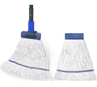 Balai à franges industrielles en coton robuste avec tête de balai de rechange supplémentaire, fil bouclé pour nettoyage du sol, balai d'entretien à long manche pour la maison, le garage, le bureau,