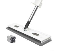 Balai à franges rotatif à 360° avec manche réglable en acier inoxydable pour carrelage, bois dur - Grand design plat pour un nettoyage sans effort, fixation facile du tampon (boîtes de blanc)