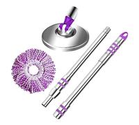 Balai à franges rotatif avec tête amovible, tige télescopique en acier inoxydable, ensemble de disques pour balai rotatif, seau à serpillère non inclus, tête de rechange