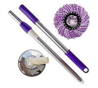 Balai à franges rotatif avec tête amovible, tige télescopique en acier inoxydable, ensemble de disques pour balai rotatif, seau à serpillère non inclus, tête de rechange