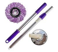 Balai à franges rotatif avec tête amovible, tige télescopique en acier inoxydable, ensemble de disques pour balai rotatif, seau à serpillère non inclus, tête de rechange