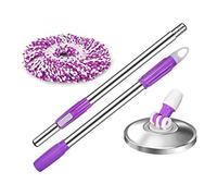 Balai à Franges Rotatif, Balai serpillère Rotatif, Acier Inoxydable, Manche, Rotation à 360°, Tissu Microfibre, Nettoyage Efficace des sols(Purple)