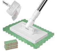 Balai à poussière avec 4 chiffons de rechange, tête rotative, outil de poignée flexible, kit d'essuyage de fenêtre pour chambre à coucher, salon, maison, carrelage, bois, verre