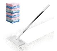 Balai à poussière - Plumeau rotatif à 360° - Nettoyeur de sols | Outil de nettoyage humide et sec | Long pour maison, appartement ou hôtel - serpillère en acier inoxydable avec 10 tampons