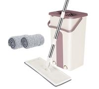 Balai à tête Rotation à 360 °, (SEAU - PRESSE) Smart Mop Compact avec 2 chiffons de vadrouille, Seau à double compartiment-kaki
