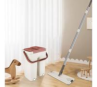Balai Autoclean Mop avec tête 360 Degrée - Serpillière en Microfibres Ultra Absorbant et Livré avec Un Seau Double, Standard-Nouveau-Tissu Kaki-2