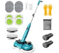 Balai Brosse Electrique Balai Laveur sans Fil San Fil Balai Serpillière Rotatif Brosse de Nettoyage 3 Vitesse avec 8 Pads 2 Brosses Nettoyeur de Sol avec Pulvérisateur d'eau et Lampe LED pour Maison