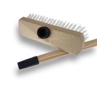 Balai Brosse Lave-Pont Nylon Blanc Haute qualité | Lot de 3 | Manche Bois 1,25 m | Monture Bois | pour Laver récurer ponts terrasses carrelages sols Tapis | Gamme KAROP'S | Kibros VC126110Mx3