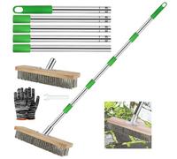 Balai Brosse Metallique avec Manche 190cm, Balai Métallique 30 cm, Brosse à Poils Métalliques Rigides pour Enlever Les Algues De Mousse De Mauvaises Herbes Terrasse