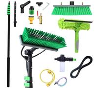 Balai Brosse Telescopique de Nettoyage 6-12M, avec Raccord d’Eau, Raclette et Réservoir de Savon pour Nettoyage des Panneaux Solaires, Toiture, Fenêtres, Façades et Voitures (6M)
