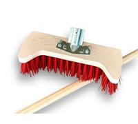 Balai cantonnier Baldozer avec 2 Pointes | Largeur 32 cm | Poils PVC Rouge & Douille métal | Manche Bois 1,40 m | Balai extérieur pour Chantier Pro | Kibros VC849M