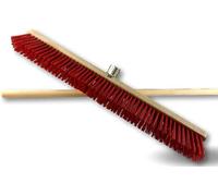 Balai d'atelier Type cantonnier | Lot de 3 | Piste Extérieur | Longueur 80 cm | Garnissage Brosse PVC Rouge | Semelle Bois | Douille métal boulonnée Ø 28 mm | avec Manche | Kibros 2380BMx3