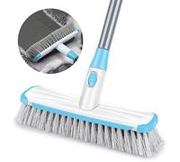 Balai de balayage de sol avec long manche réglable 2 en 1, grattoir et brosse de nettoyage à poils rigides pour terrasse, salle de bain, cuisine, baignoire, patio, carrelage