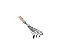 Balai de jardin à gazon 8 dents 13Cm Manche bois Inox et Fer forgés à la main