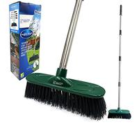 Balai de jardin robuste en poils synthétiques de 25,4 cm et manche en acier inoxydable à 4 sections, brosse de balayage rigide pour l'extérieur pour nettoyer les cours, et les allées