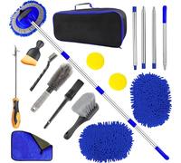 Balai de Lavage de Voiture avec Long Manche, Brosse de Lavage de Voiture de 155 cm avec poignée télescopique, kit de Nettoyage 2 en 1 Chenille en Microfibre Chenille avec Sac de Rangement pour