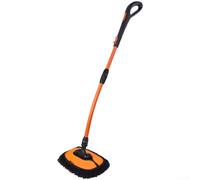 Balai de lavage de voiture extensible de 95 à 115 cm, poignée en aluminium pliable avec tête de brosse chenille pour le nettoyage du véhicule, noir, orange, blanc (noir orange)