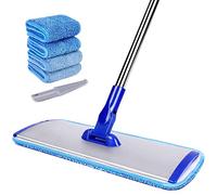 Balai de nettoyage professionnel en microfibre de 45 cm, balai plat avec poignée en acier inoxydable, 4 serpillères réutilisables et lavables, balai en microfibre pour bois dur (balai en microfibre de
