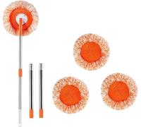 Balai de nettoyage rond rotatif à 360° réglable et extensible de 190 cm de long manche en microfibre avec 3 têtes de serpillère de nettoyage pour mur, plafond, poussière sèche et humide pour sol et