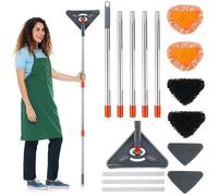 Balai de nettoyage triangulaire de 215,9 cm de long manche avec 6 têtes remplaçables rotatives à 360 ° en microfibre pour plafond