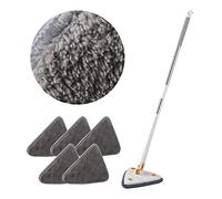 Balai de nettoyage triangulaire rotatif à 360° avec système de compression automatique de l'eau, parfait pour le sol, le plafond, les fenêtres, les murs et la voiture (gris + 5 serpillères)