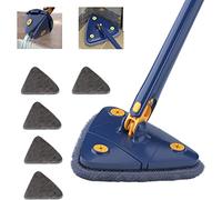 Balai de nettoyage triangulaire rotatif à 360 degrés, réglable, outil de nettoyage multifonction, serpillière à presser automatique (balai bleu + 5 chiffons de serpillière) (bleu)