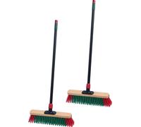 Balai de rue avec manche télescopique réglable en continu - Lot de 2 - Balai grossier pour l'extérieur avec manche métallique réglable